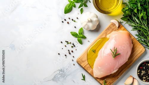 Top view of food ingredients prepared for healthy cooking