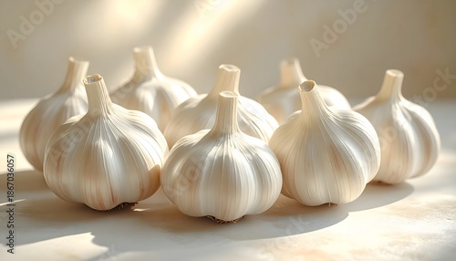 Whole garlic bulbs grouped together