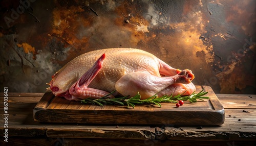 Whole raw duck displayed