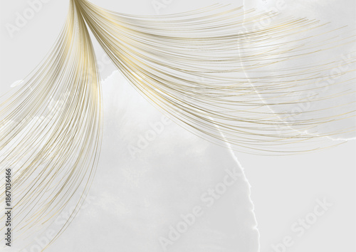 Golden wavy lines on light grey grunge blots watercolor background. Vector design