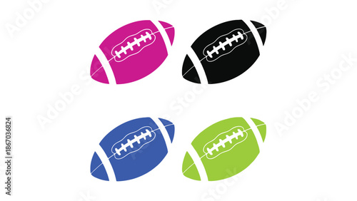 American footballs in various colors for sports design