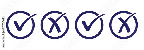 Check mark icons button set. yes or no checkmark sign. Check box icon with right and wrong buttons. black tick box and black cross symbol