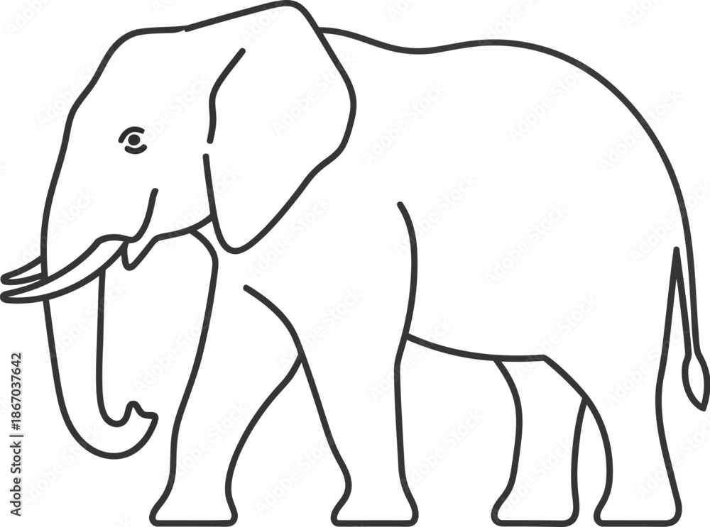 Fototapeta premium Simple black and white line art illustration depicting a majestic elephant profile facing left ideal for educational resources or nature themes