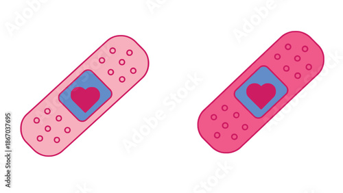 Cute pink band aids with heart designs for health and love concepts