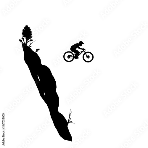 Mountain Biker Jumping Off Cliff Edge Silhouette