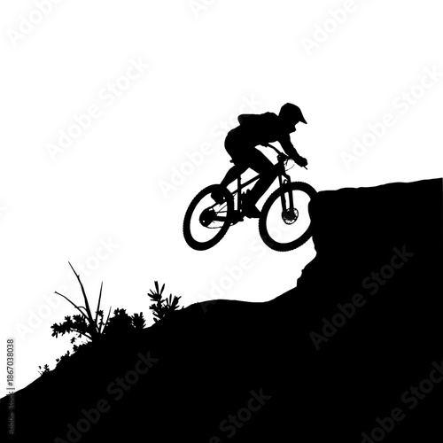 Mountain Biker on Downhill Section with Jump Silhouette