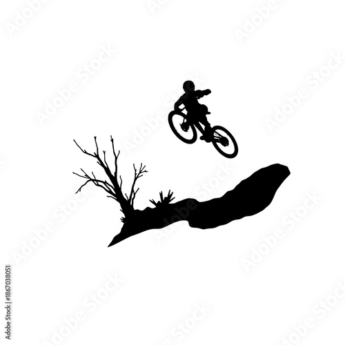 Mountain Biker Performing Wheelie Drop Silhouette