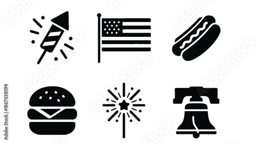 American Independence Day symbols and food icons