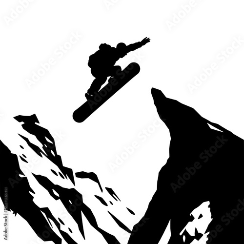 Snowboarder Backcountry Cliff Drop Silhouette