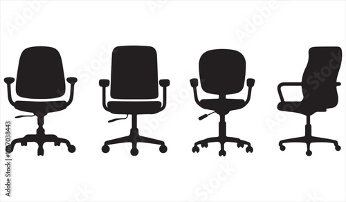 Office chair silhouettes set swivel desk chairs with wheels black vector icons