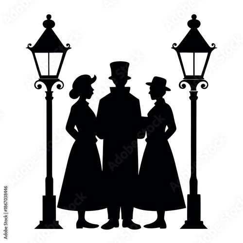 Silhouette-of-Christmas-carolers-under-a-streetlamp  