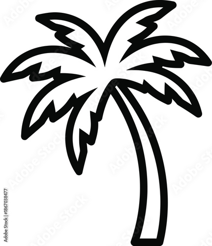 Simple black and white outline icon depicting a classic tropical palm tree design perfect for vacation marketing materials or nature apps