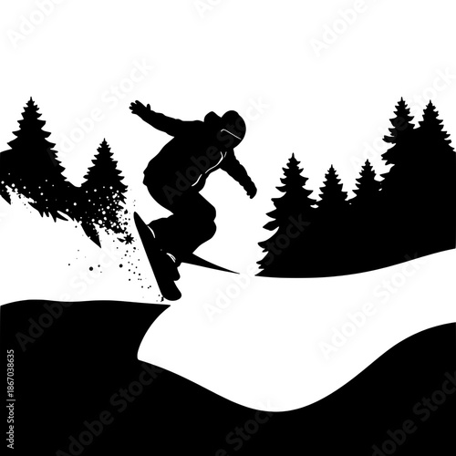 Snowboarder Silhouette Grinding Rail