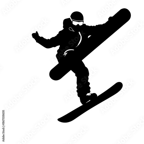 Snowboarder Silhouette Jumping Mid-Air