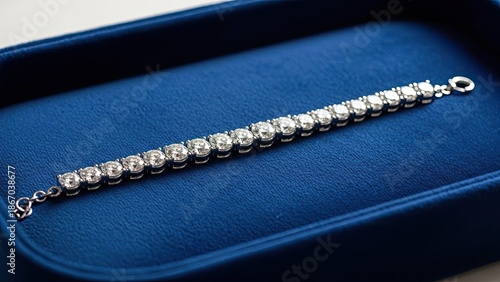 Diamond Tennis Bracelet in Blue Jewelry Box.