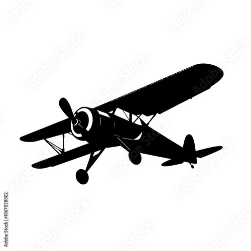 Vintage Biplane with Propeller Silhouette