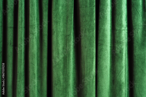 Green Velvet Curtain Texture with Vertical Folds