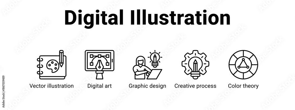 Obraz premium Digital Illustration web banner icon vector illustration concept for with icon of Vector illustration, Digital art, Graphic design, Creative.