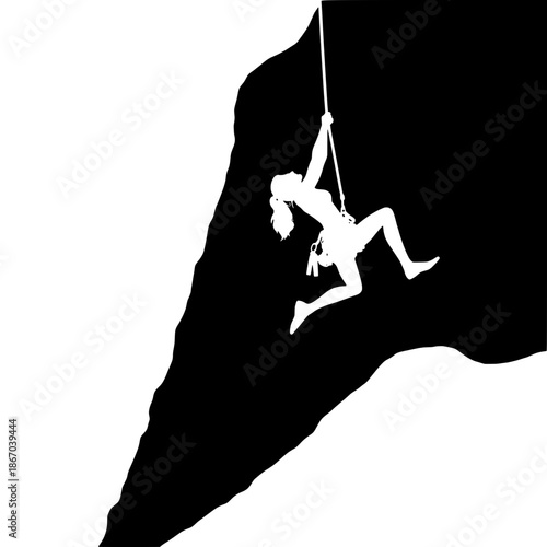 Female Rock Climber Silhouette on Overhang