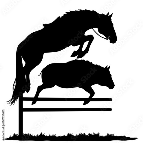 Horse Jumping Over Hogsback Obstacle Silhouette