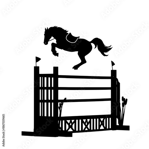 Horse Jumping Over Oxer Obstacle Silhouette