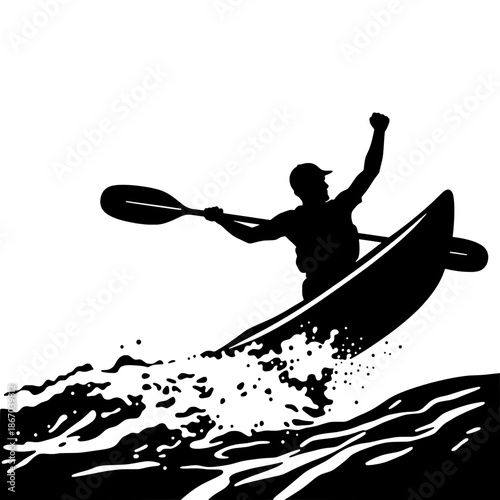 Kayaker Exiting Rapids Silhouette