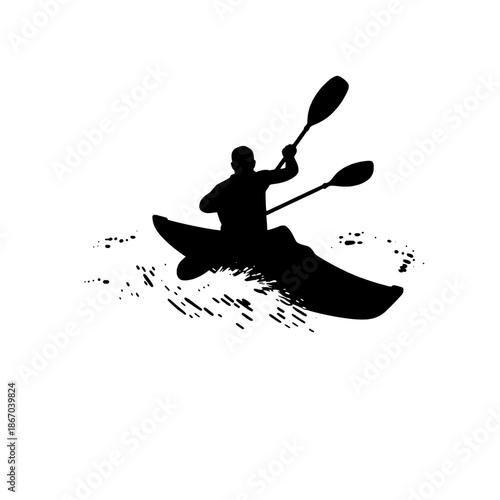 Kayaker Paddling Fast Silhouette