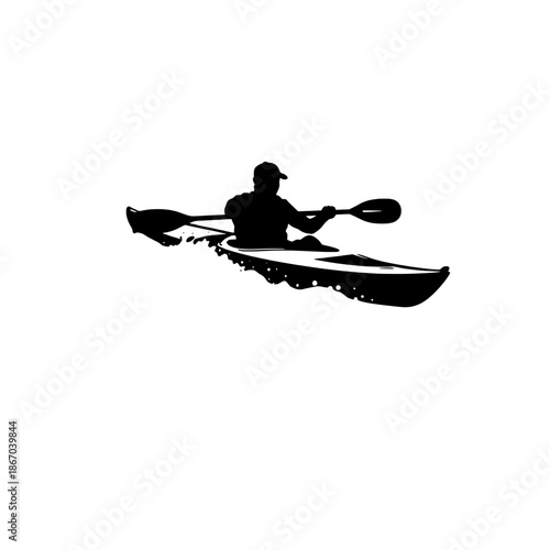 Kayaker Paddling Through Rapids Silhouette