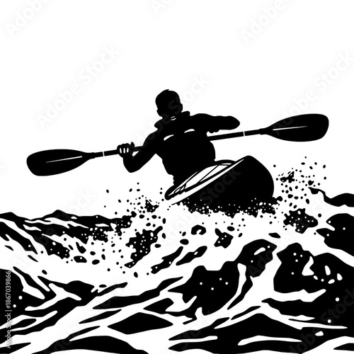Kayaker Paddling Upstream Silhouette
