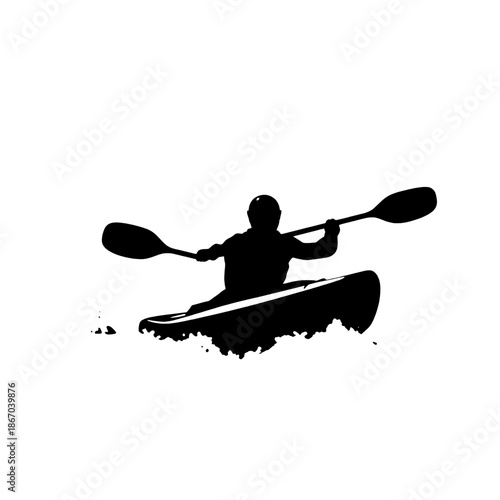 Kayaker Paddling White Water Silhouette