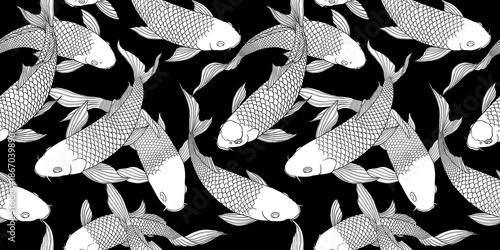Wallpaper Mural Long pattern modern koi carp pattern image that can be connected on all sides for use in decorative design and wallpaper. Torontodigital.ca