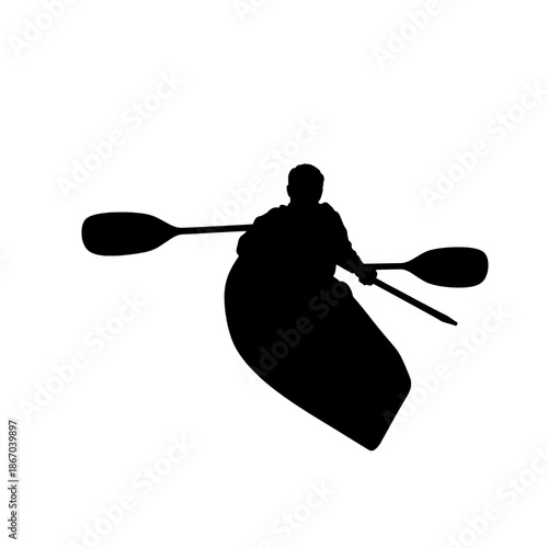 Kayaker with Paddle Dipped Silhouette