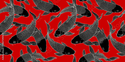 Wallpaper Mural Long pattern modern koi carp pattern image that can be connected on all sides for use in decorative design and wallpaper. Torontodigital.ca