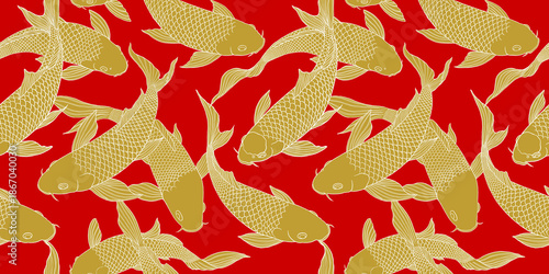 Wallpaper Mural Long pattern modern koi carp pattern image that can be connected on all sides for use in decorative design and wallpaper. Torontodigital.ca