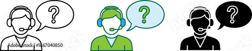 Customer support representative with headset and question mark speech bubble