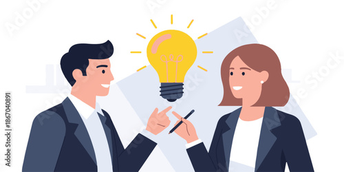 Creative business people holding a glowing light bulb as a symbol of innovation and success for a new professional idea concept
