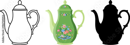 Vintage decorative teapot with floral pattern for tea time