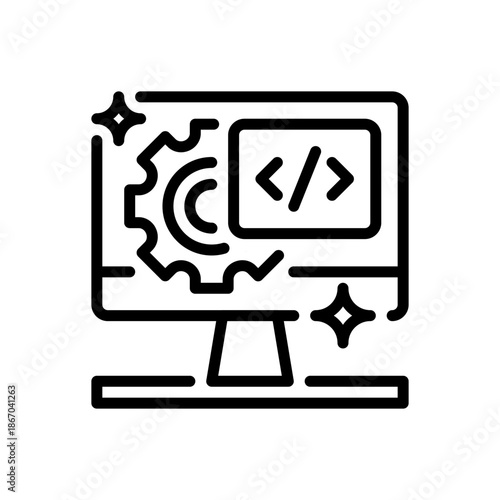 Web Development Line Icon, Outline Symbol for Site Building, Frontend Coding, Backend System, Digital Architecture, and Online Platform. Vector Sign Icon.