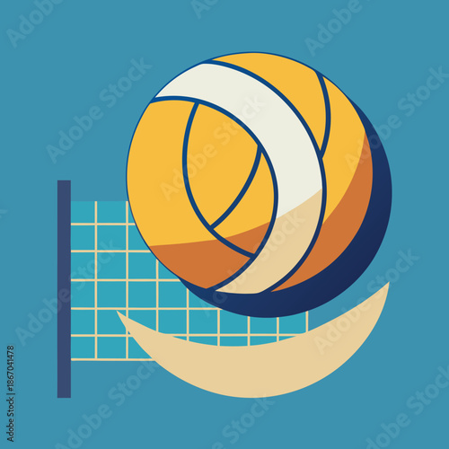 Volleyball over a-net in-mid air action sporty 