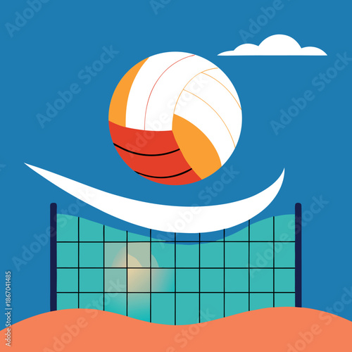 Volleyball over a-net in-mid air action sporty 