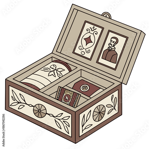 Antique memory box with keepsakes