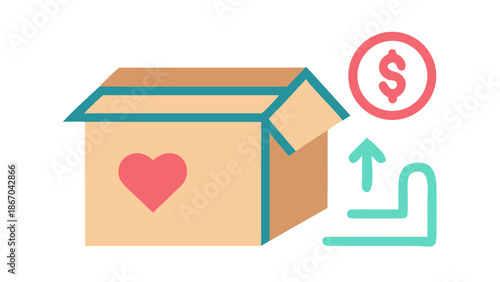 Donation box with heart and dollar sign