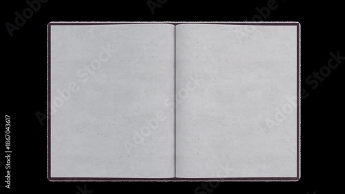 Classic reddish-brown hardcover book opening and closing: Blank textured pages for text or image overlay - created by 3D modeling ProRes 4444 XQ with Alpha animation.
