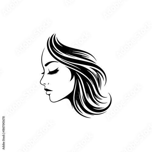 Serene illustration of a woman's profile with flowing hair