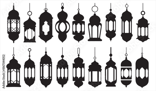 Hanging Arabic lantern silhouette set traditional Ramadan and Eid decorative lamps