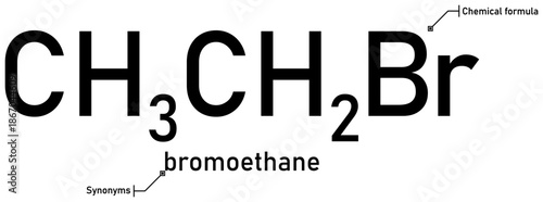 Bromoethane chemical formula with callout titles