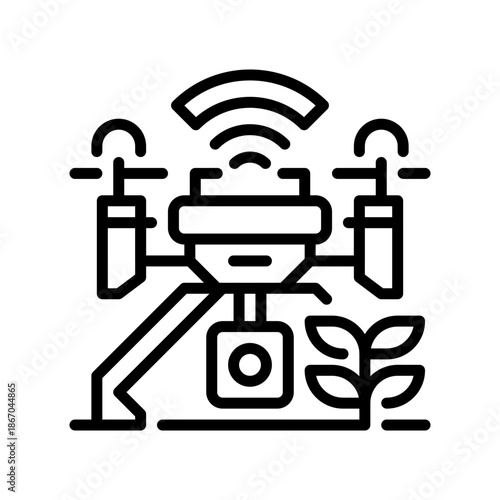 Agricultural Drone Line Icon, Outline Symbol for Crop Monitoring, Aerial Spraying, Field Surveying, Precision Farming, and Terrain Mapping. Vector Sign Icon.