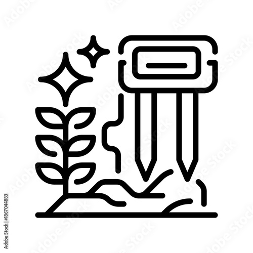 Soil Moisture Sensor Line Icon, Outline Symbol for Humidity Measurement, Irrigation Planning, Ground Analysis, Water Management, and Plant Health. Vector Sign Icon.