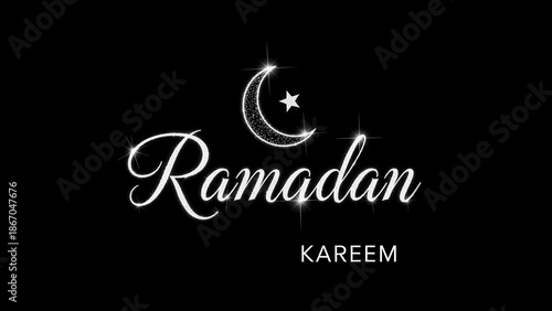 Ramadan Kareem greeting with moon and star on black background islam muslim holidays mubarak
