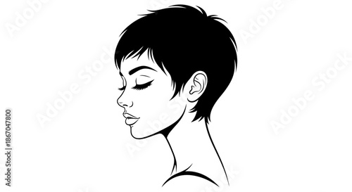 Woman with Short Hair Profile Portrait.
